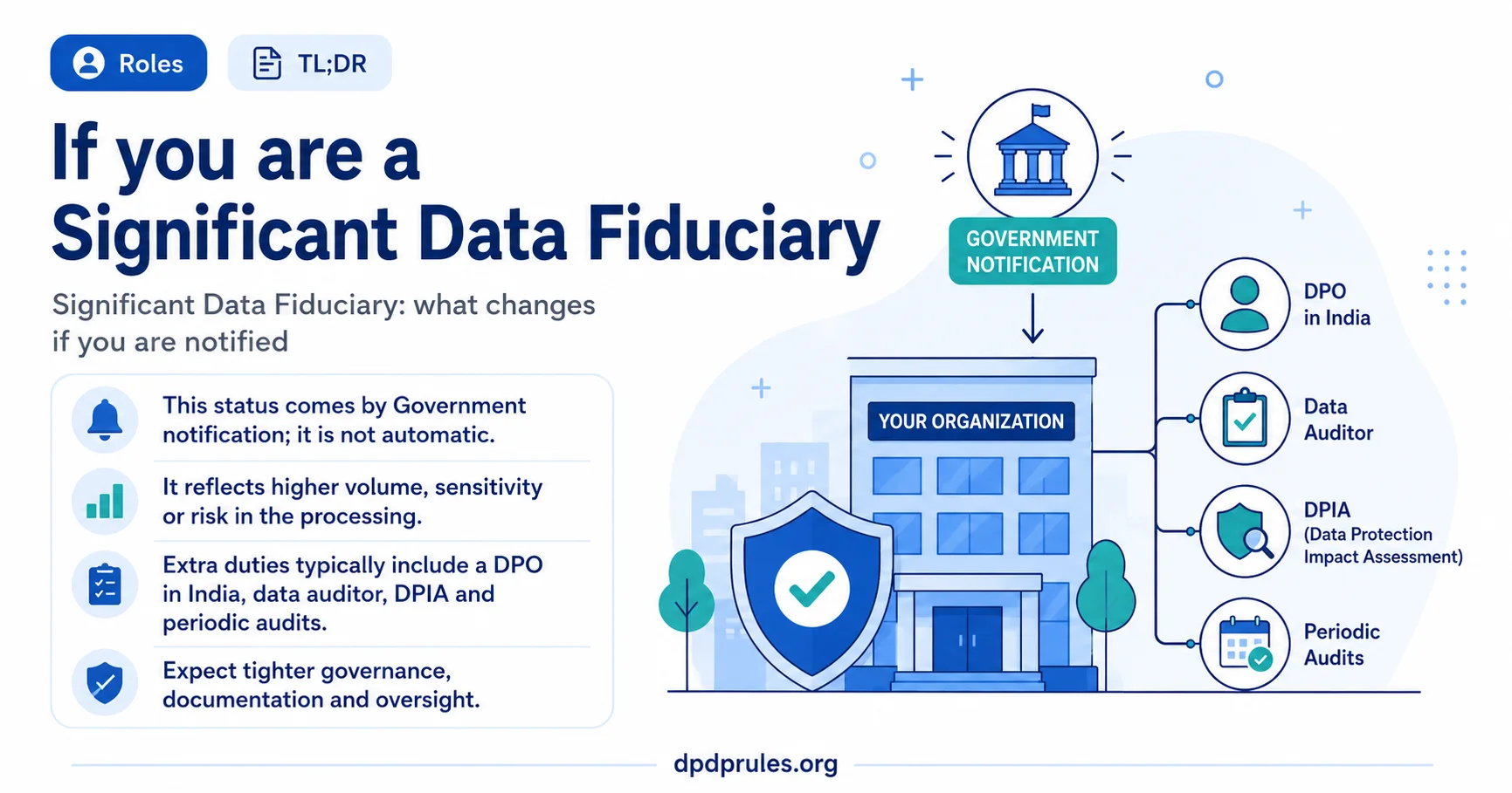 Summary infographic headed 'If you are a Significant Data Fiduciary: what changes if you are notified'